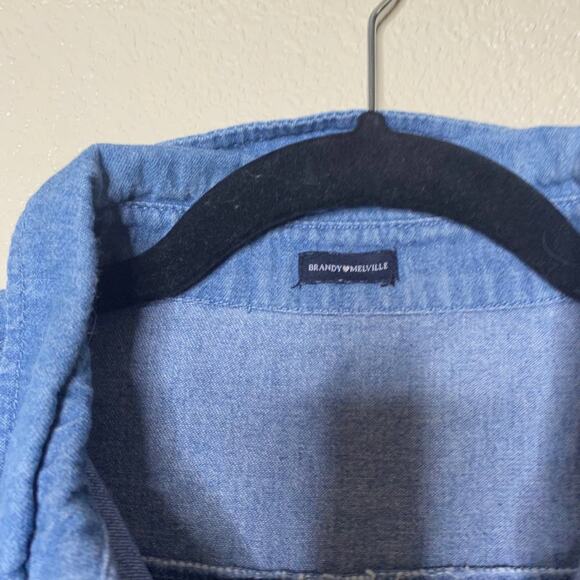 Brandy Melville Peyton Denim Crop Top Short Sleeve Blue Cotton Button-Front Sz S - Picture 12 of 13